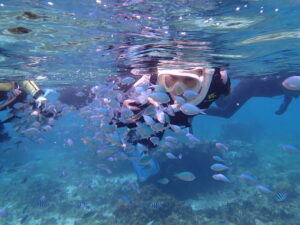 自然体験ジョン万パーク 天然水族感 自然体験シュノーケリング 3世代 3歳、7歳、9歳