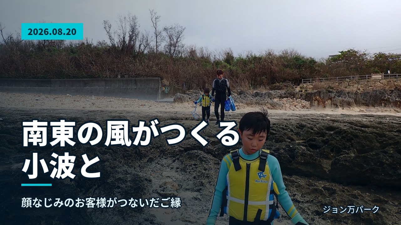 曇り空の下、大度海岸の岩場を歩く参加者と海岸線が広がり、景色が伝わる一枚