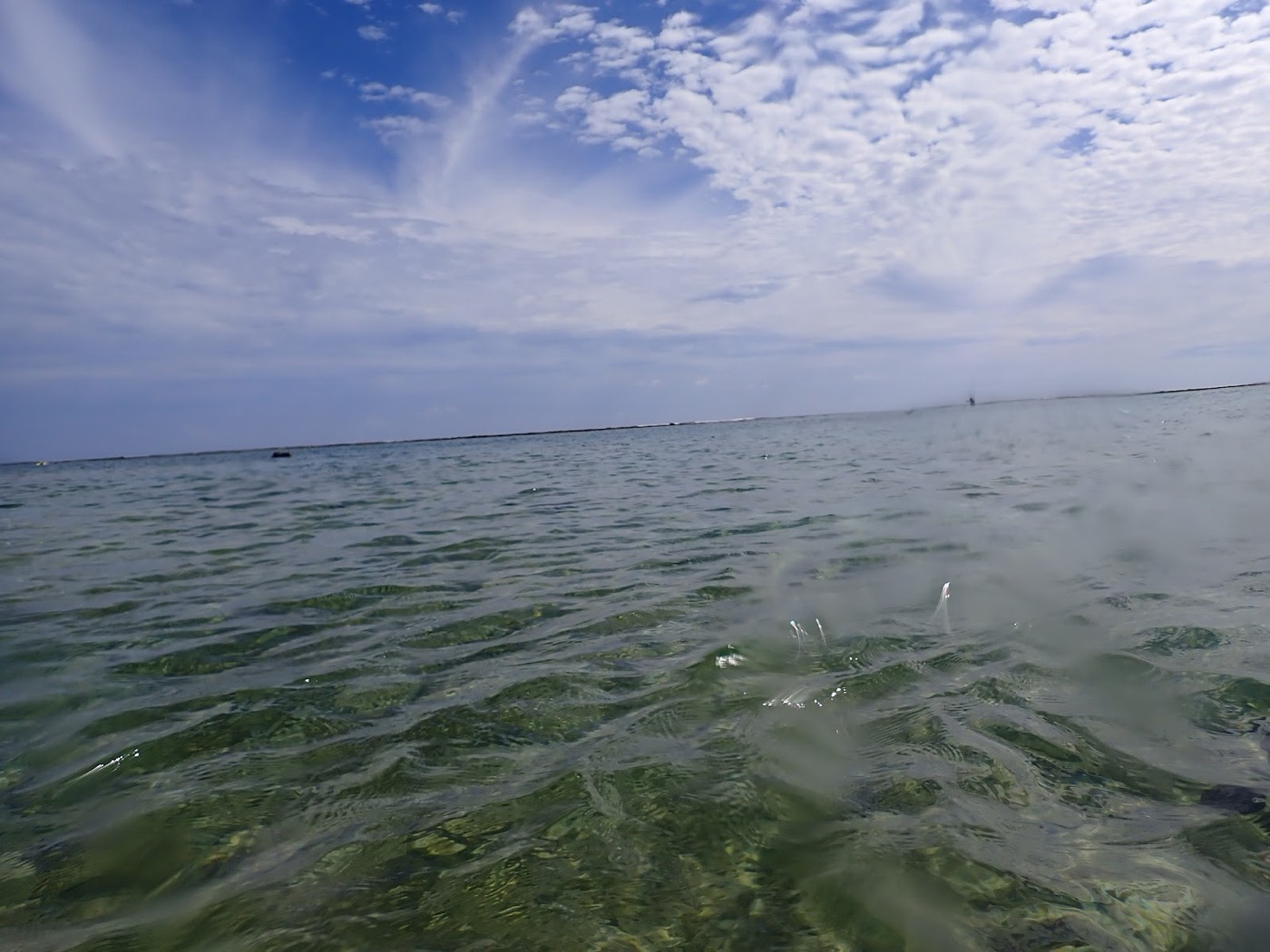 青空と雲が広がる海面で天然水族感のある自然の景色