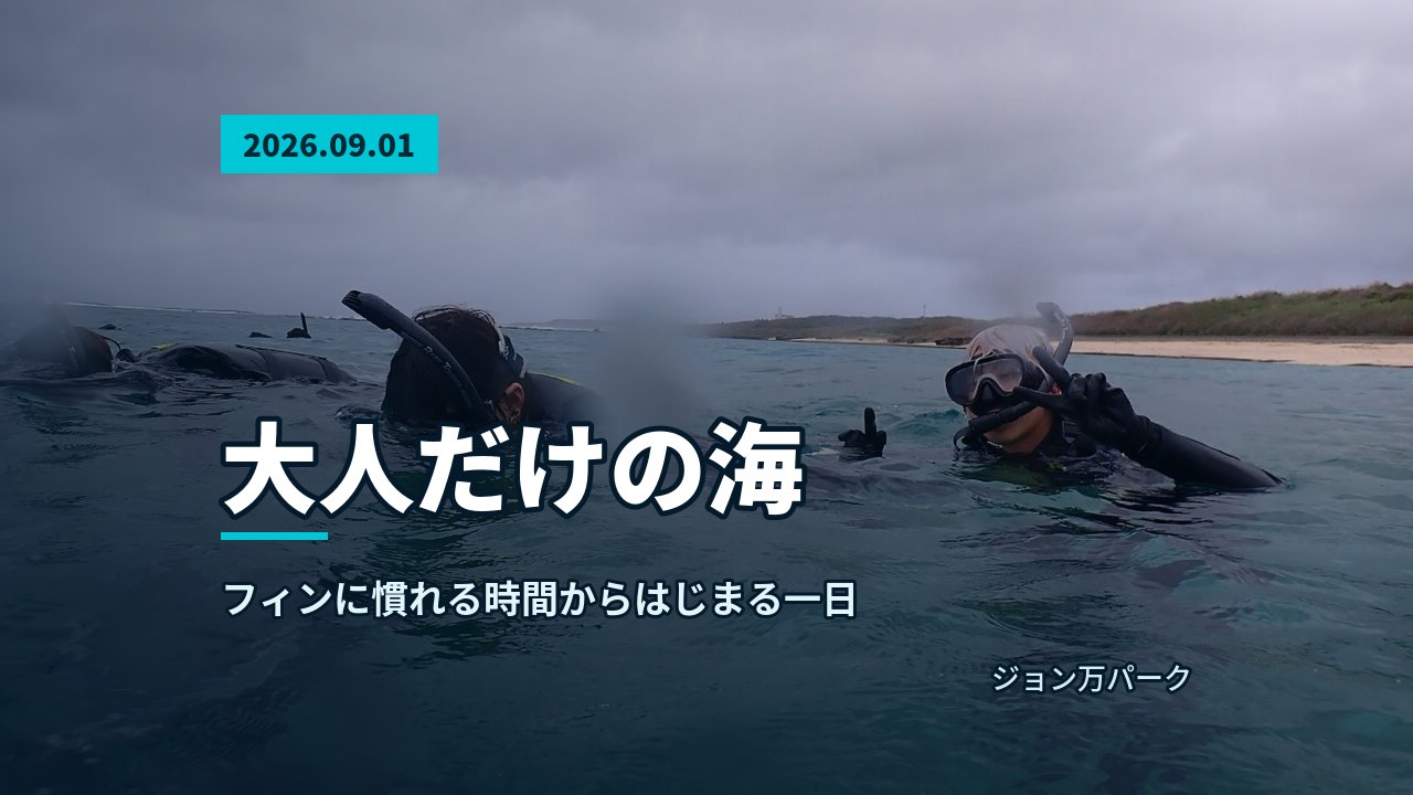 曇り空の下、参加者が海に浮かび自然体験シュノーケルを楽しむ様子。入り口